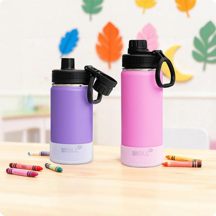 Mollcity Kids Insulated Water Bottle-16oz/470ml Stainless Steel Vacuum Wide Mouth Sports Flask with Silicone Boot-Reusable Metal Leak Proof Travel Water Bottle for Girls Boys, BPA-Free