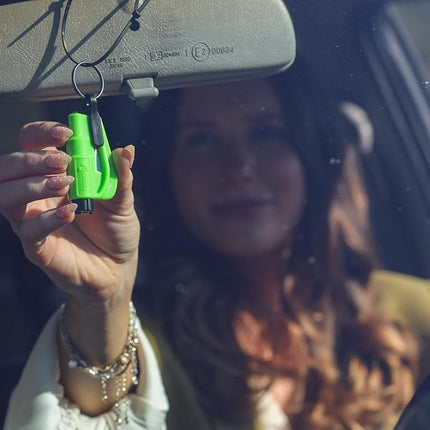 resqme The Original Emergency Keychain Car Escape Tool, 2-in-1 Seatbelt Cutter and Window Breaker, Made in USA, Rainbow Pack 10 Colors - Compact Emergency Hammer