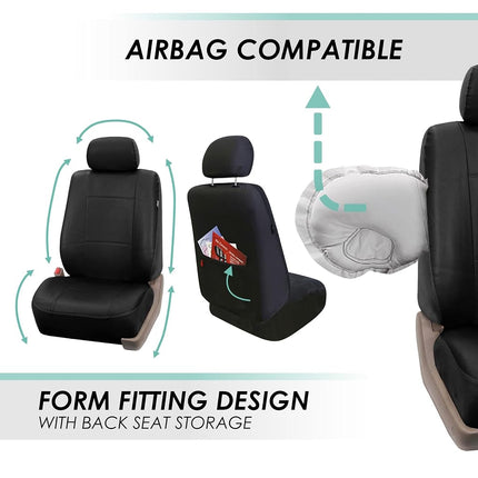 FH GROUP 2 Front Bucket Seat PU Leather Seat Covers, Airbag-Compatible, Black