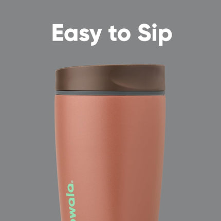 Owala SmoothSip Slider Insulated Stainless Steel Coffee Tumbler, Reusable Iced Coffee Cup, Hot Coffee Travel Mug, BPA Free 355ml, Grey/Brown (Cozy Cocoa)