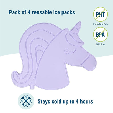 Wildkin Kids Ice Packs (4 Packs) for Boys & Girls, Perfect for Daycare & Preschool Slim & Reusable Ice Packs, Keep Lunches Fresh & Cool for School & Travel, Portable Ice Packs for Kids (Unicorn)