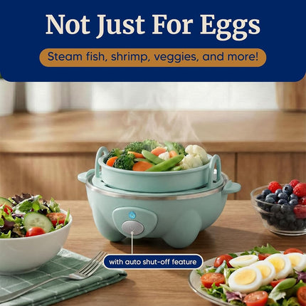 Elite Gourmet EGC007M# Rapid Egg Cooker, 7 Easy-To-Peel, Hard, Medium, Soft Boiled Eggs, Poacher, Omelet Maker, Auto Shut-Off, Alarm, 16-Recipe Booklet, BPA-Free, Mint, 7 Egg