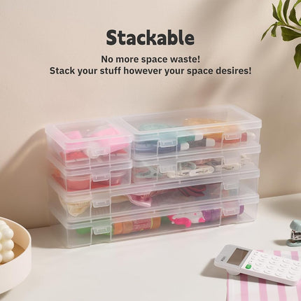 novelinks Plastic Clear Storage Containers for Organizing, Craft Storage Organizers and Stackable Storage Bins with Lids for Pencil Box, Bead, Cookie Cutter, Board Game (6 Pack Large)