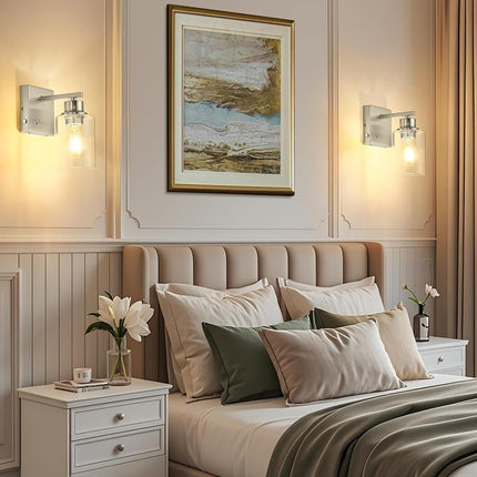 Battery Operated Wall Sconce Set of 2, Dimmable Wireless Sconces with Remote and Touch Control, Rechargeable Wall Lights Modern Cordless Lighting for Living Room, Bedroom, Sand Nickel with 2 E26 Bulb