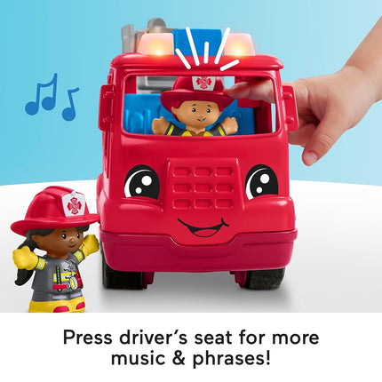 Fisher-Price Little People Toddler Toy Fire Truck Musical Push-Along Vehicle with 2 Figures for Pretend Play Ages 1+ Years, HXC12