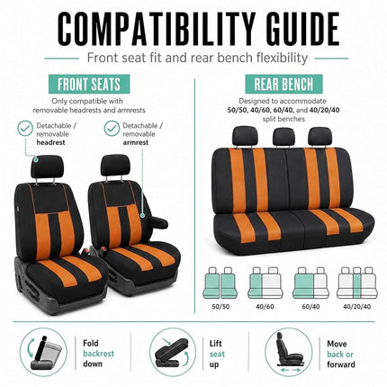 FH GROUP Car Seat Covers Full Set Cloth - Universal Fit, Automotive Seat Covers, Low Back Front Seat Covers, Airbag Compatible, Split Bench Rear Seat, Car Seat Cover for SUV, Sedan, Van Orange