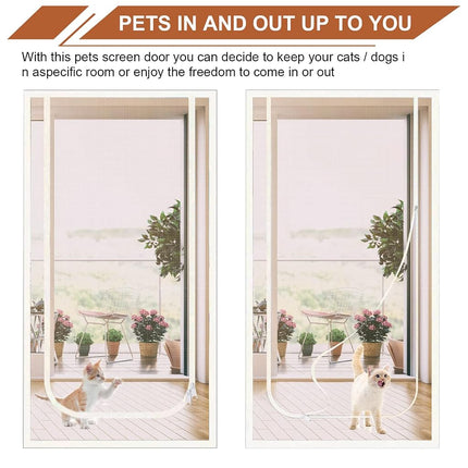 Dixutzi Reinforced Cat Screen Door Fits Door Size 38''x 82'', Heavy Duty Pets Proof Screen Door with Zipper, Prevent Dogs Cats Running Out from Home (White)