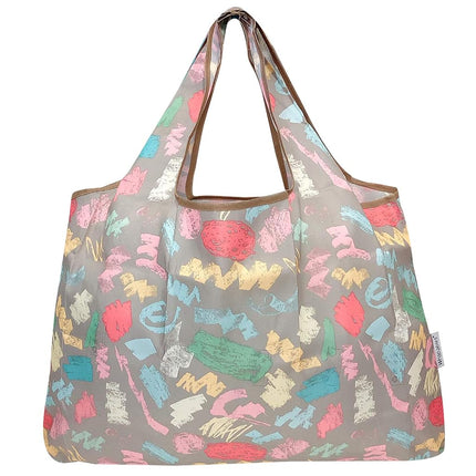 allydrew Large Foldable Tote Nylon Reusable Grocery Bags, 3 Pack, Floral Brights
