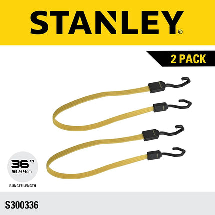 STANLEY S300336 Black/Yellow 36" Premium Flat Bungee Cord Straps, 2 Pack