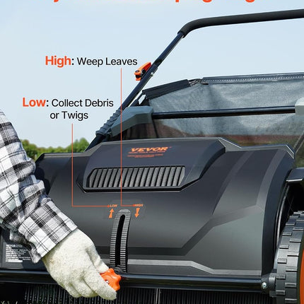 VEVOR Push Lawn Sweeper, 21inch Leaf & Grass Collector, Strong Plastic Wheels & Heavy Duty Thickened Steel Durable to Use with Large Capacity 3.5 cu. ft. Mesh Collection Hopper Bag, 2 Spinning Brushes