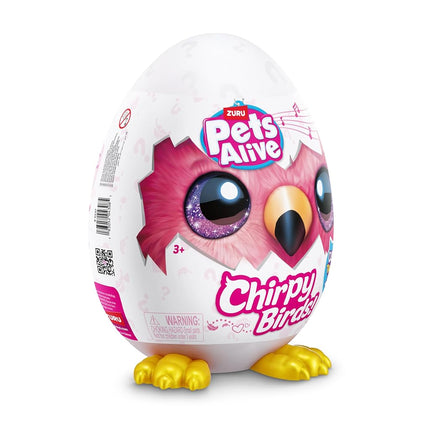 Pets Alive Chirpy Birds, Scampi the Flamingo, Surprise Interactive Toy Pets with Electronic Speak and Repeat, Sings 2 Unique Songs, 5 Layers of Surprises, 23 cm, Ages 3+ (Flamingo)