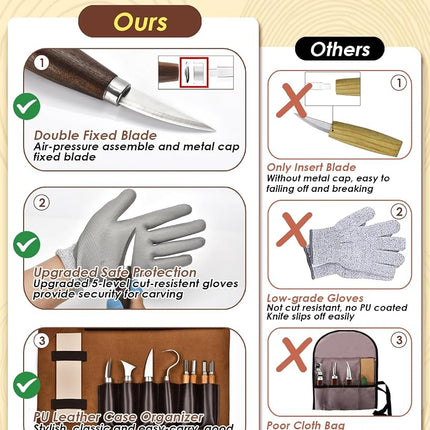 Wood Carving Kit Whittling Kit: Wood Carving Knife Tools with Leather Case