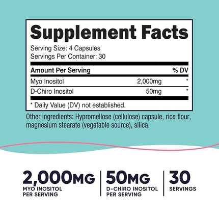 Nutricost Myo Inositol & D-Chiro Inositol for Women, 2000mg Myo & 50mg D-Chiro Inositol Per Serving, 30 Servings, 120 Capsules, Vegetarian Friendly, Non-GMO & Gluten Free