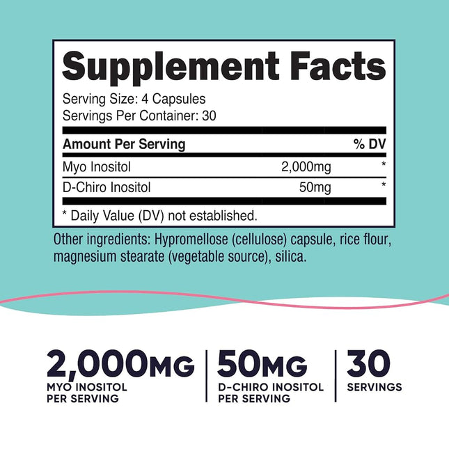 Nutricost Myo Inositol & D-Chiro Inositol for Women, 2000mg Myo & 50mg D-Chiro Inositol Per Serving, 30 Servings, 120 Capsules, Vegetarian Friendly, Non-GMO & Gluten Free