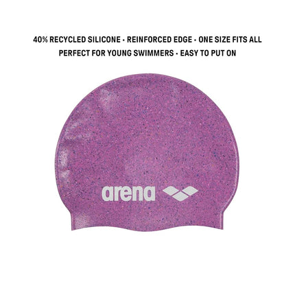 Arena Junior Recycled Silicone Unisex Swim Cap for Girls and Boys Comfortable Durable Kids’ Pool Bathing Cap, One Size, Pink Multi
