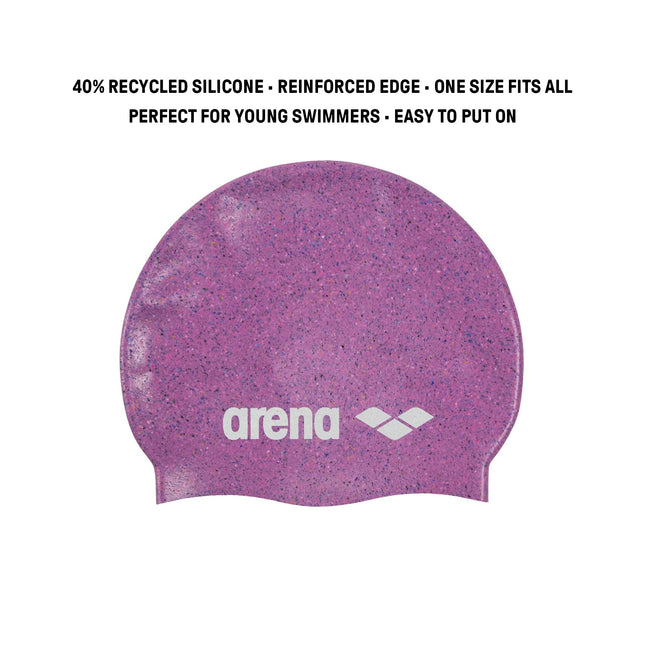 Arena Junior Recycled Silicone Unisex Swim Cap for Girls and Boys Comfortable Durable Kids’ Pool Bathing Cap, One Size, Pink Multi