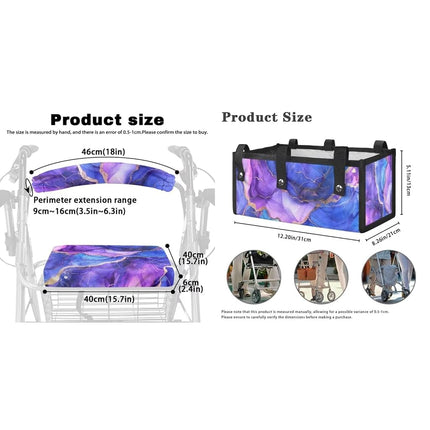 LedBack Walker Accessories Sets Wheelchair Bag for Seniors Rollator Walker Rollator Covers Purple Marble Print Walker Seat and Backrest Covers, Easy to Install