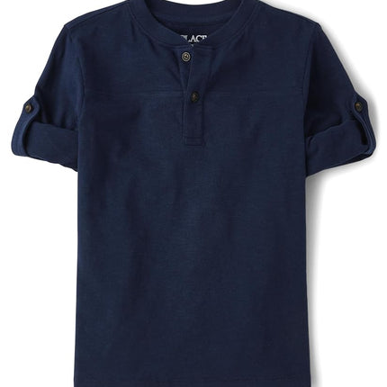 The Children's Place Boys' Long Sleeve Rolled Cuff Henley Shirt, Tidal Blue, XX-Large