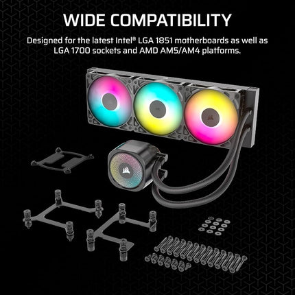 Corsair NAUTILUS 360 RS ARGB Liquid CPU Cooler – 360mm AIO – Low-Noise – Direct Motherboard Connection – Daisy-Chain – Intel LGA 1851/1700, AMD AM5/AM4 – 3x RS120 ARGB Fans Included – Black