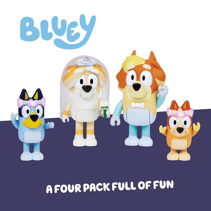 Bluey Figure 4-Pack Wedding Time, Re-enact Uncle Rad And Frisky's Wedding Day And Bingo Flower Girl Figures, White