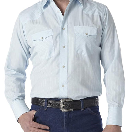 Wrangler Men's Sport Western Two Pocket Long Sleeve Snap Shirt, Blue, XL