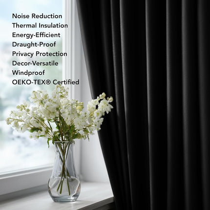 Deconovo Blackout Curtains 84 Inch Long, 2 Panels for Bedroom, Black