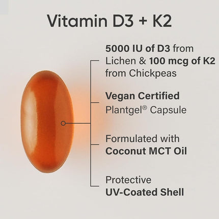 Sports Research - Vegan D3 5000iu + Vitamin K2-100mcg, 60 Veggie Softgels