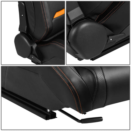 DNA MOTORING Pair of Universal Reclinable Racing Seats with Sliders,20.5" W X 23" D X 37" H, Orange, RS-JBR-007-OG