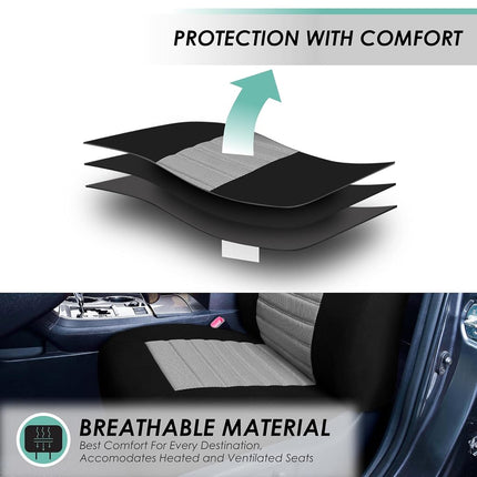 FH GROUP Full Set 3D Air Mesh Car Seat Covers - Universal Fit, Low Back Seat Cover, Airbag Compatible, Split Bench Rear Seat, Washable Seat Cover for SUV, Sedan, Gray