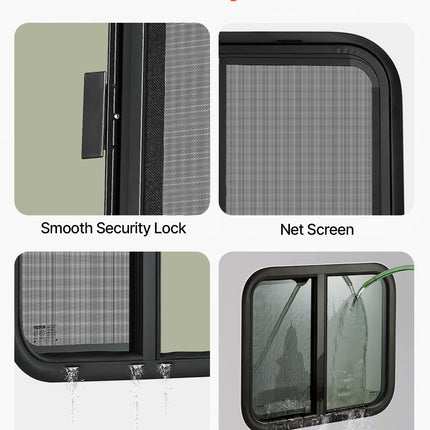 VEVOR Horizontal RV Window, 24" W x 20" H Tinted Sliding with Net Screen & Trim Ring, Fit 15/16"-1 3/4" Thickness Wall, RV Window Replacement for Teardrop Cargo Trailer Camper, DOT Approved