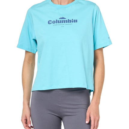 Columbia Women's North Cascades Relaxed Tee, Aquamarine/Elevated High, 1X Plus