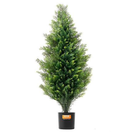 VEVOR Artificial Cedar Topiary Tree, 36 inch Tall (2 Pieces), with Extra Leaves & Pot Faux Evergreen Fake Pine Cypress Trees Plant, UV Rated Artificial Greenery Set for Home Decor Indoor/Outdoor