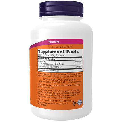 NOW Supplements, Vitamin K-2 100 mcg with Menaquinone-4 (MK-4), 250 Veg Capsules