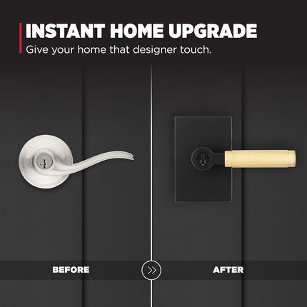 Kwikset Prava Entry Door Handle with Lock and Key, Secure Keyed Reversible Lever Exterior, for Front Entrance and Bedrooms, Matte Black and Satin Brass, Pick Resistant Smartkey Security and Microban