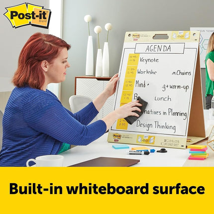 Post-it Super Sticky Portable Tabletop Easel Pad w/Dry Erase Panel 20 x 23 Inches, 20 Sheets/Pad, 2 Pads, One Side White Self Stick Flip Chart Paper, One Side Dry Erase, Built-in Stand (563DE VAD 2PK)