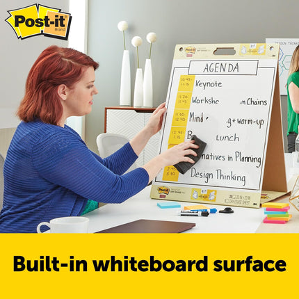 Post-it Super Sticky Portable Tabletop Easel Pad w/Dry Erase Panel 20 x 23 Inches, 20 Sheets/Pad, 2 Pads, One Side White Self Stick Flip Chart Paper, One Side Dry Erase, Built-in Stand (563DE VAD 2PK)