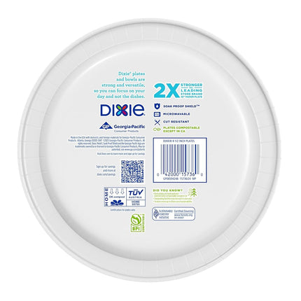 Dixie Medium Paper Plates, 8.5 Inch, 90 Count, 2X Stronger*, Microwave-Safe, Soak-Proof, Cut Resistant, Disposable Plates For Everyday Breakfast, Lunch, & Dinner Meals
