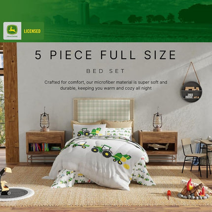 Franco Kids John Deere Farm Equipment Bedding 5 Piece Super Soft Comforter and Sheet Set, Full, (Officially Licensed Product)