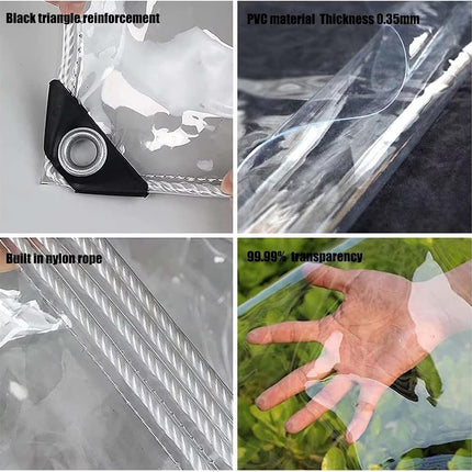 GQZGGXX 10' X 10' Outdoor Clear Tarp Curtain Waterproof Wind-Proof 0.35mm Transparent Vinyl Tarp for Patio Pergola Garden Canopy Rainproof Anti-Tear PVC Thick Cover with Grommets