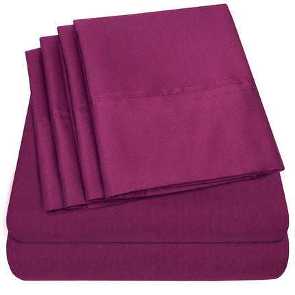 Sweet Home Collection Queen 6 Piece 1500 Supreme Collection Fine Brushed Microfiber Deep Pocket Queen Sheet Set Bedding - 2 Extra Pillow Cases, Berry