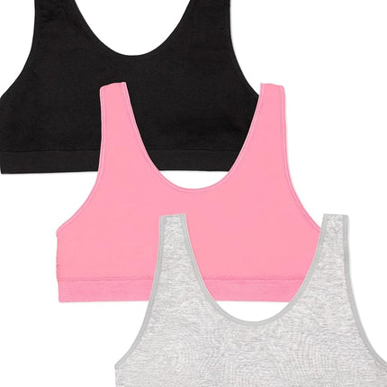 Soutien-gorge de sport sans coutures et extensible Fruit of the Loom pour filles, rose fluo/noir/gris chiné, grande taille