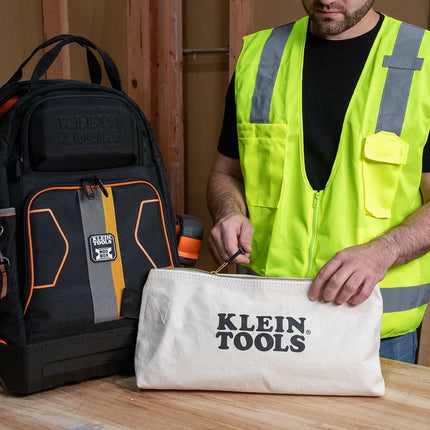 KLEIN TOOLS 62042 16-Inch Zipper Bag, Extra Long, No. 10 Canvas, Heavy Duty Tool Bag, 3-Inch Stand-Up Bottom, Multipurpose for Tools or Crafts
