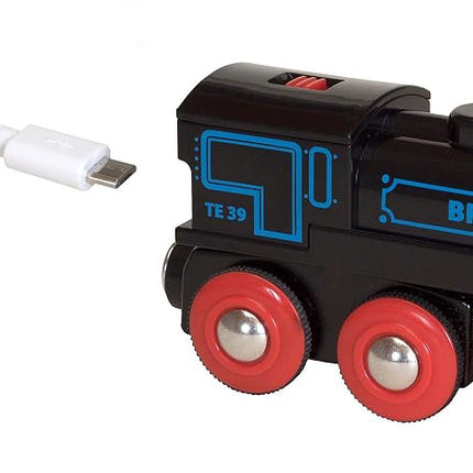 BRIO World Rechargeable USB Train Engine – Battery Powered Toy Locomotive with Lights & Sounds, Includes Mini USB Cable, Compatible with BRIO World Wooden Railway Sets, Kids Age 3 Years and Up