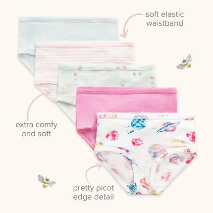 Ropa interior para bebé Burt's Bees Baby para niña, algodón orgánico, paquete de 5, planetas y unicornios, talla 5T