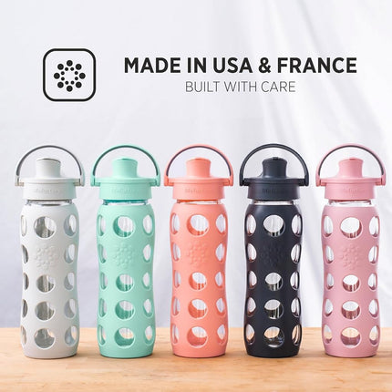 Lifefactory 22 oz Glass Water Bottle with Active Cap, Carbon