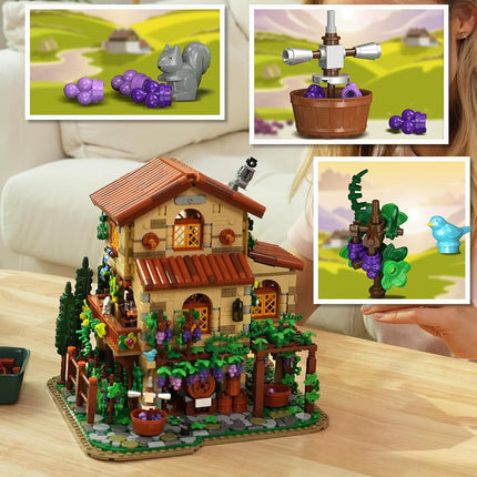 INSOON Grape Chateau Building Set with LED Light, 1831 PCS Winery House Building Kit for Adults Teens Kids Boys Girls 10+