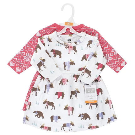 Hudson Baby Baby-Girls Cotton Dresses, Pink Moose Bear, 6-9 Months