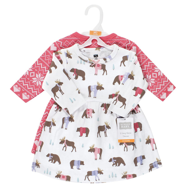 Hudson Baby Baby-Girls Cotton Dresses, Pink Moose Bear, 6-9 Months