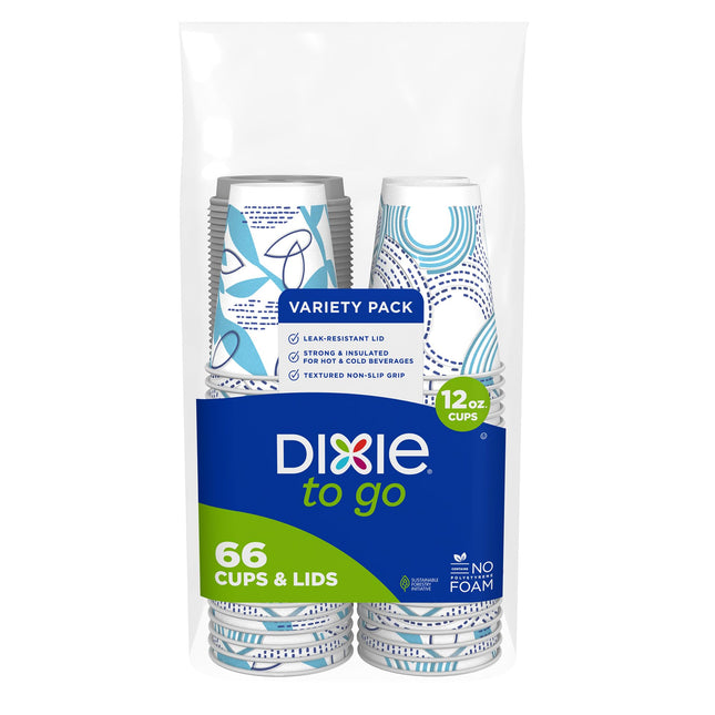 Dixie to Go Paper Cups and Lids, 12Oz, 66 Count, D