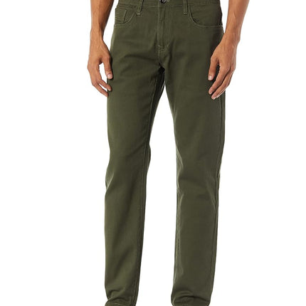 Southpole Men's Flex Stretch Basic Twill and Rinse Denim Pants, Olive Skinny, 30W x 32L